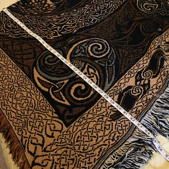 Vintage Celtic Triple Raven Tapestry Afghan Throw by Artist Jen Delyth - Picture 16 of 16